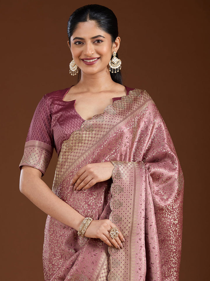 Mauve Stonework (Gold) Silk Saree-Koskii