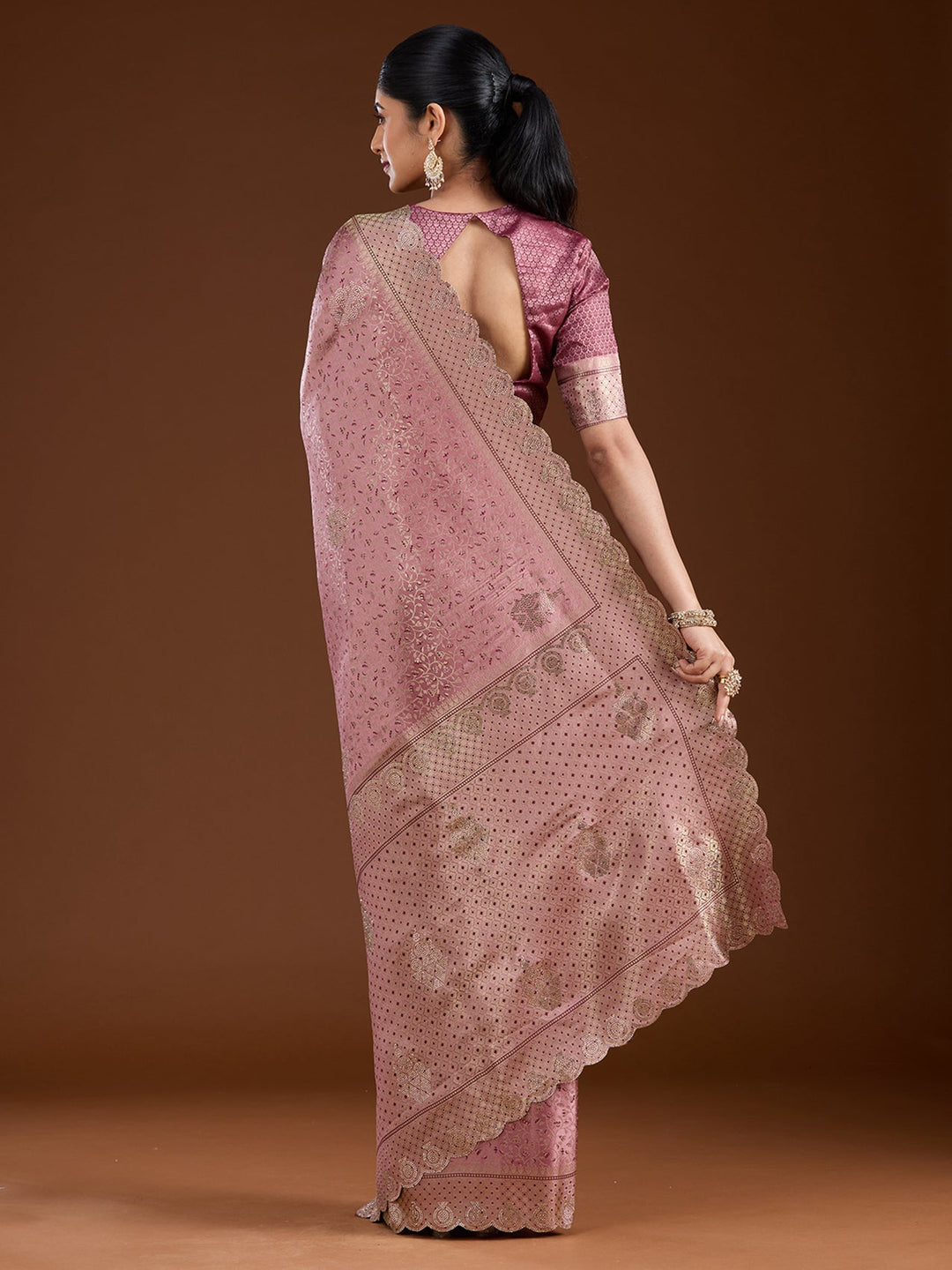 Mauve Stonework (Gold) Silk Saree-Koskii