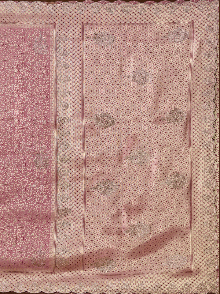 Mauve Stonework (Gold) Silk Saree-Koskii