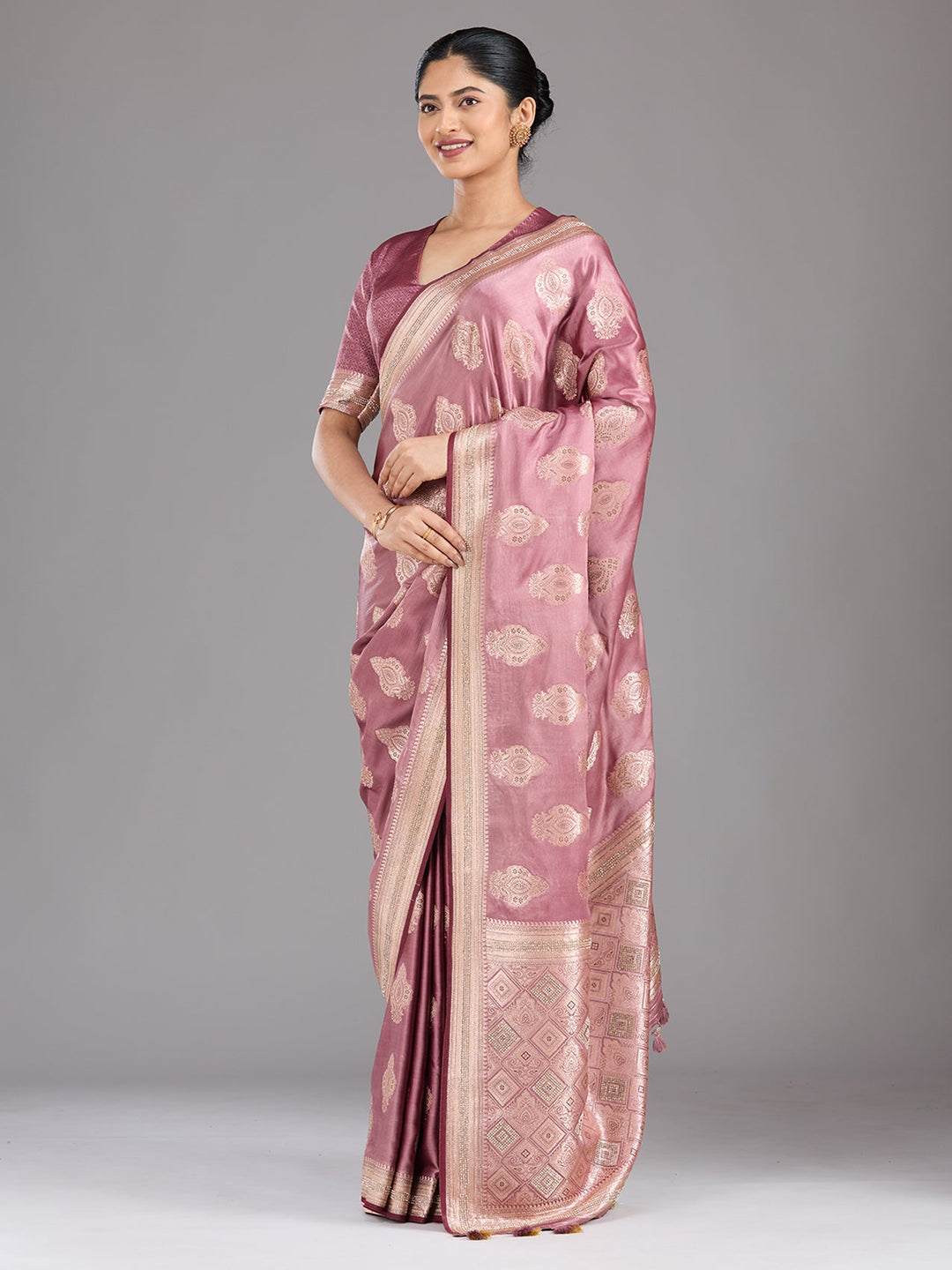 Mauve Stonework (Gold) Silk Saree-Koskii