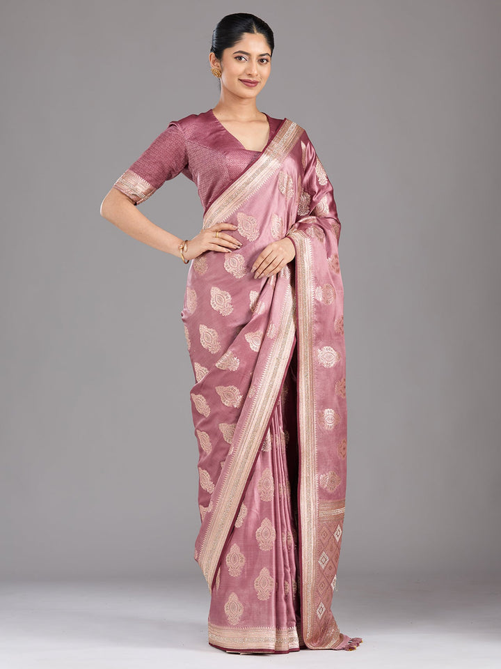 Mauve Stonework (Gold) Silk Saree-Koskii