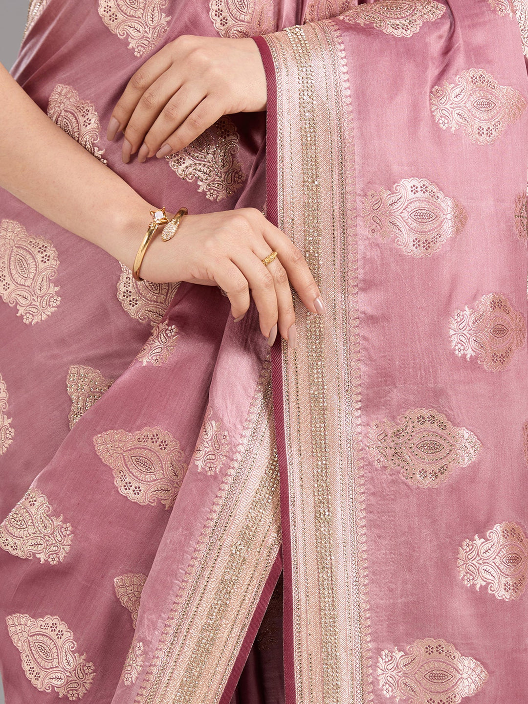 Mauve Stonework (Gold) Silk Saree-Koskii