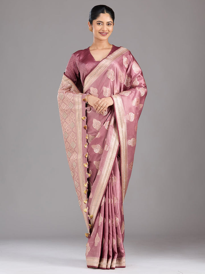 Mauve Stonework (Gold) Silk Saree-Koskii