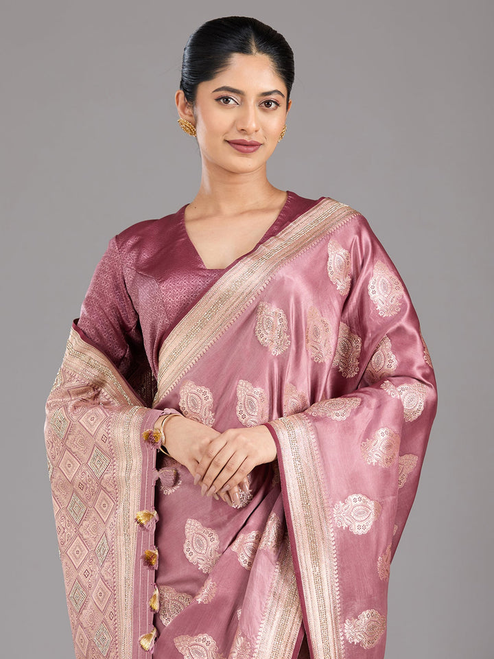 Mauve Stonework (Gold) Silk Saree-Koskii