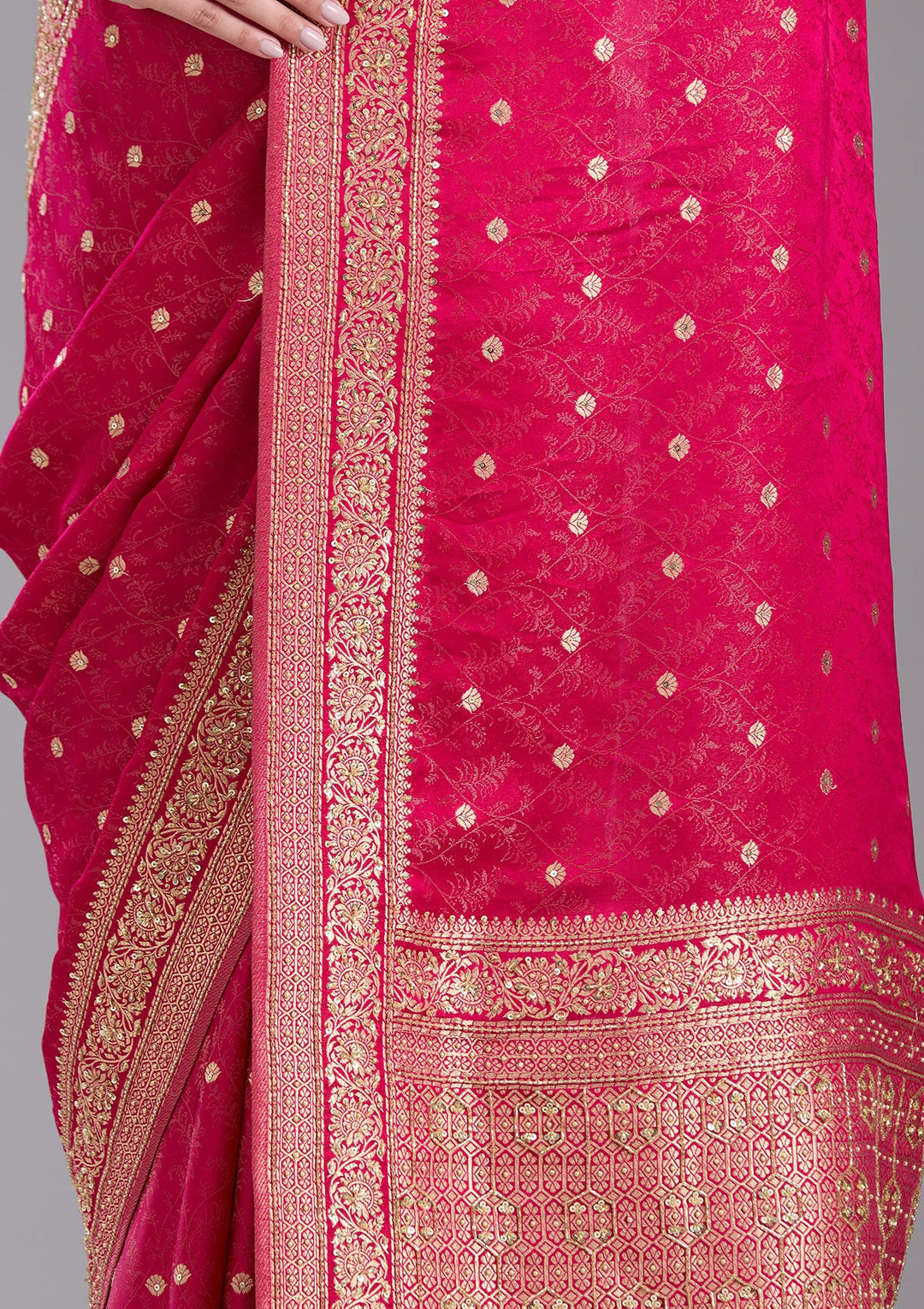 Rani Pink Aariwork Silk Saree-koskii