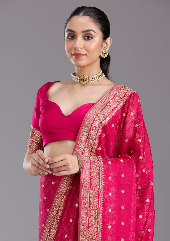Rani Pink Aariwork Silk Saree-koskii