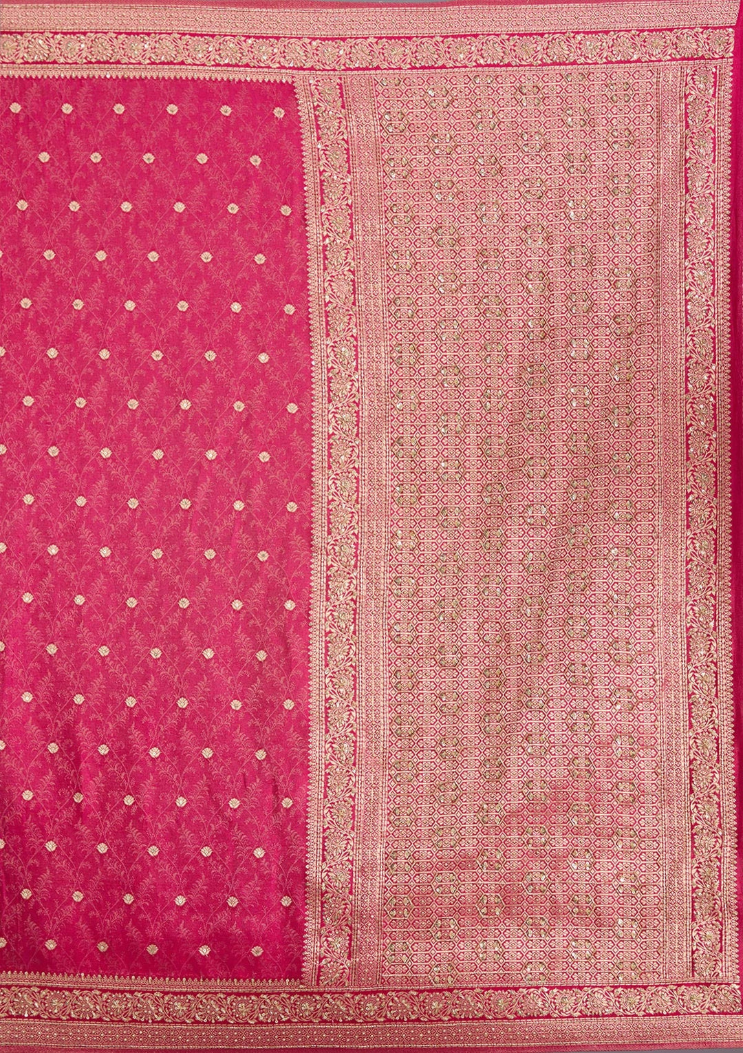 Rani Pink Aariwork Silk Saree-koskii