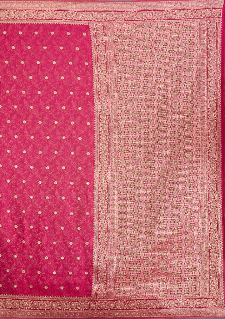 Rani Pink Aariwork Silk Saree-koskii