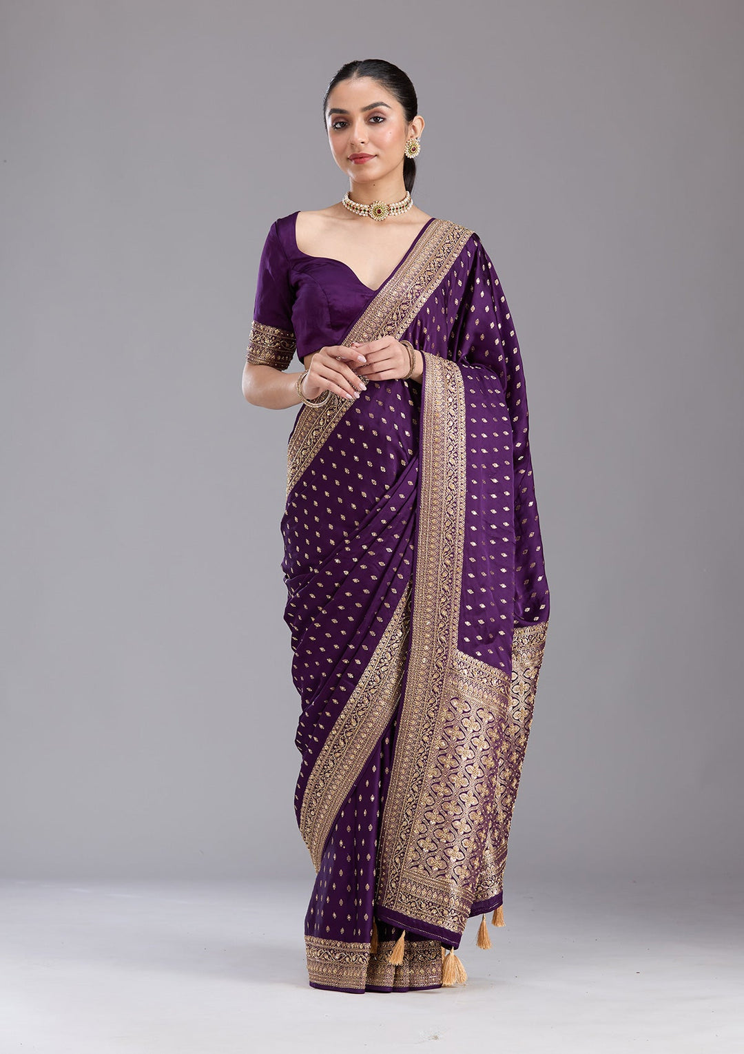 Purple Aariwork Silk Saree-koskii