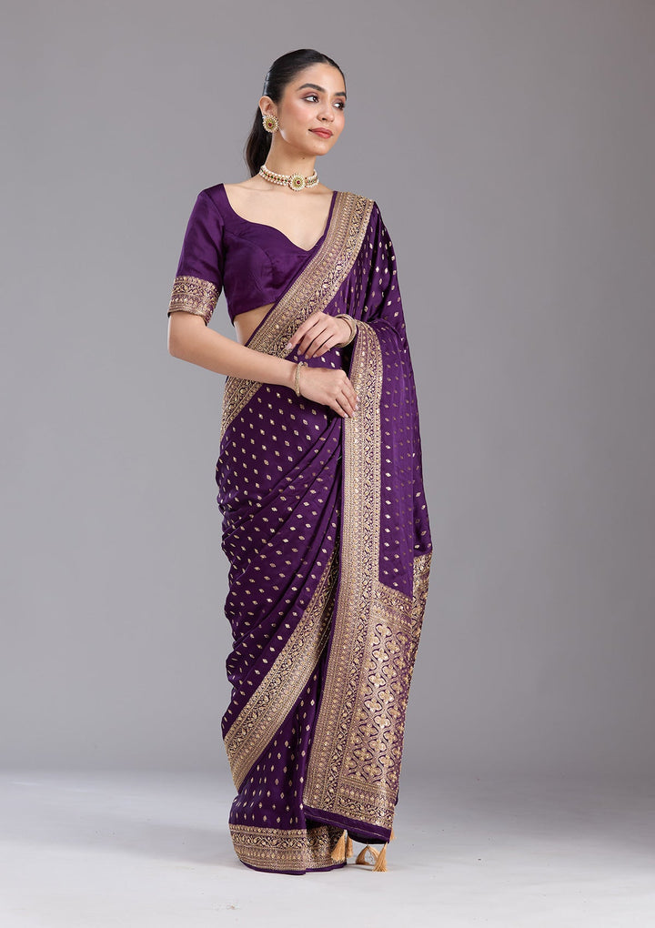 Purple Aariwork Silk Saree-koskii