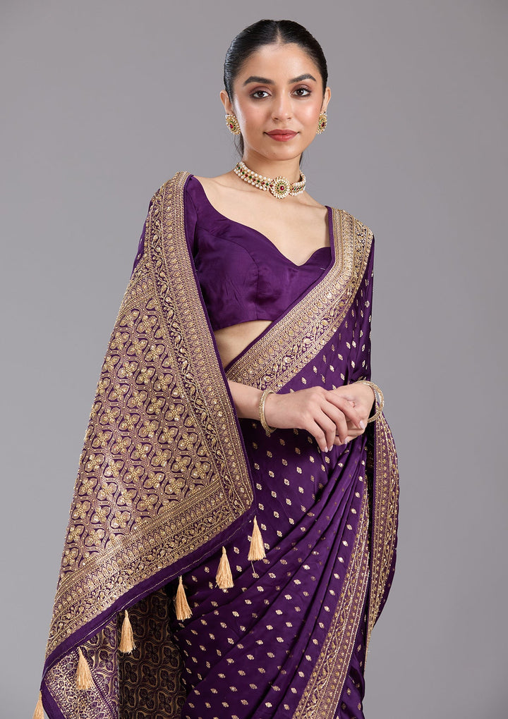 Purple Aariwork Silk Saree-koskii