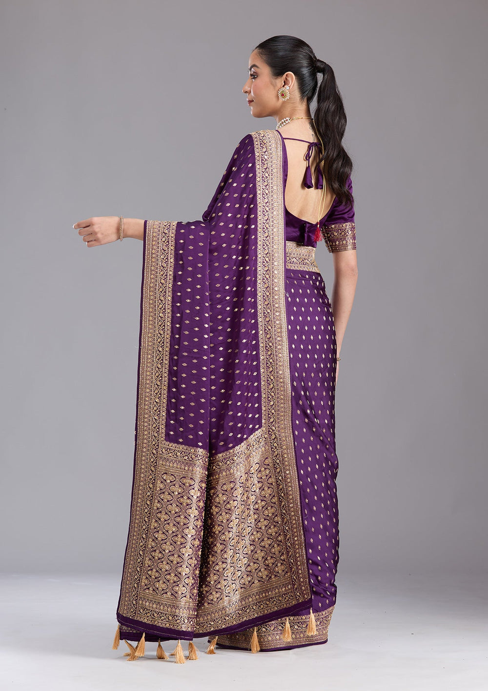 Purple Aariwork Silk Saree-koskii