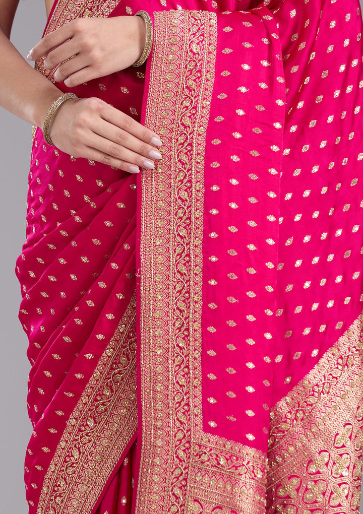 Rani Pink Aariwork Silk Saree-koskii