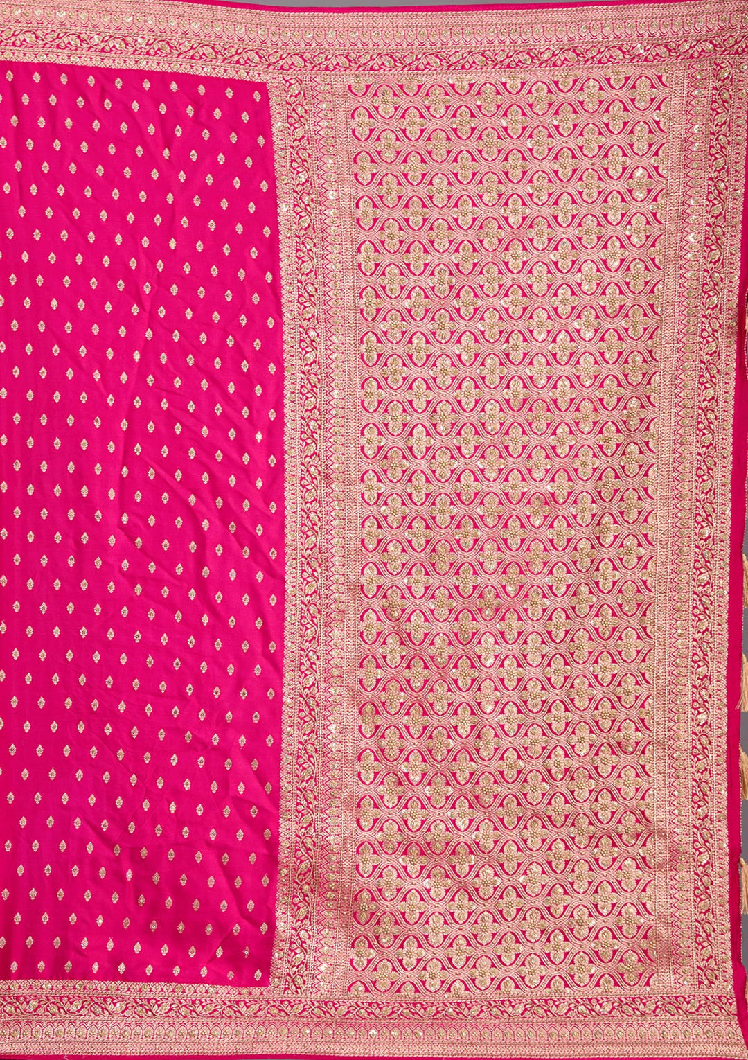 Rani Pink Aariwork Silk Saree-koskii