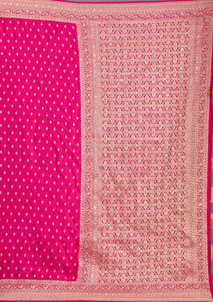Rani Pink Aariwork Silk Saree-koskii