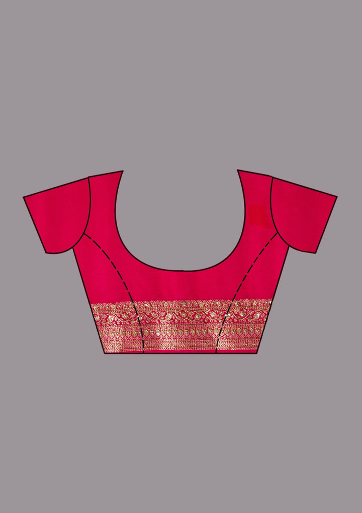 Rani Pink Aariwork Silk Saree-koskii