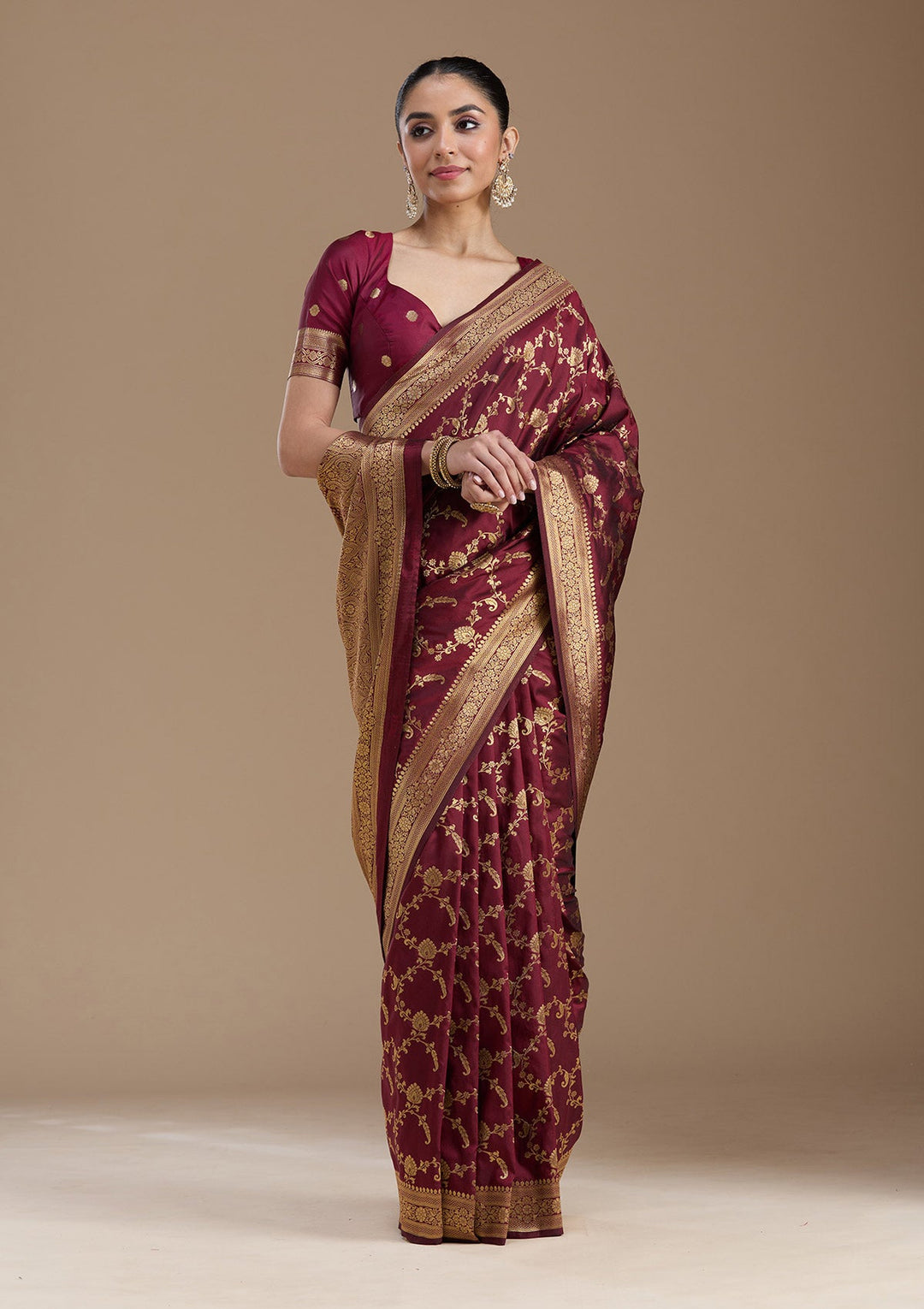 Maroon Zariwork Art Silk Saree-koskii