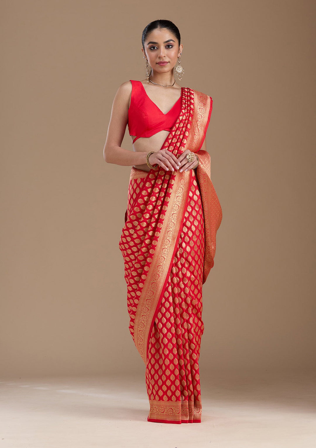 Red Zariwork Art Silk Saree-koskii