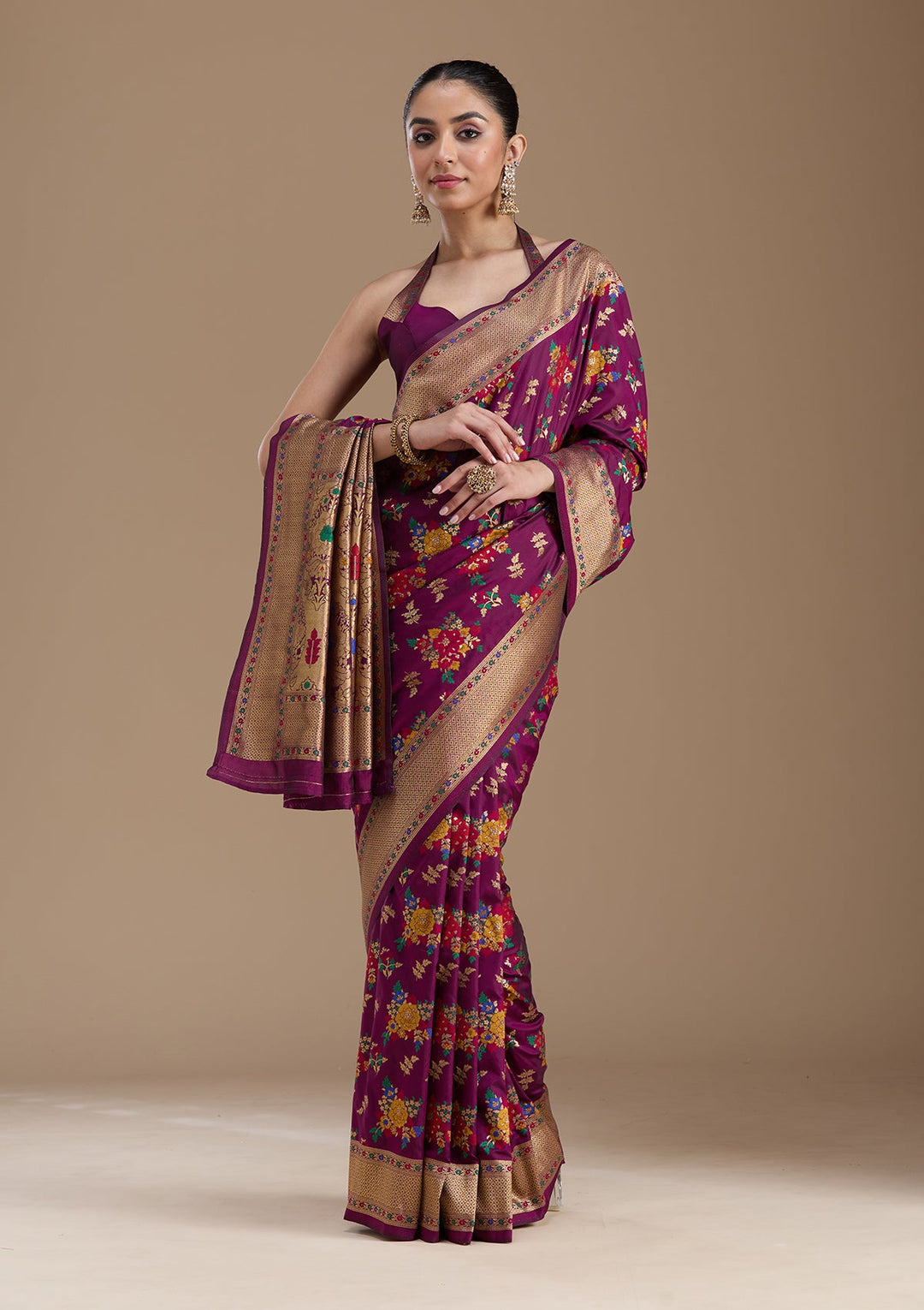 Wine Zariwork Art Silk Saree-koskii