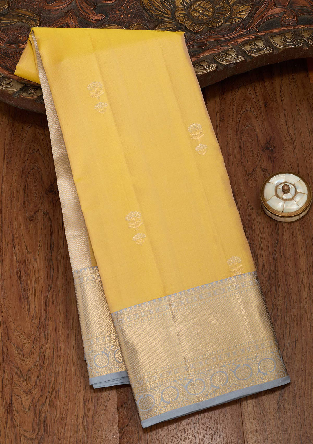 Lemon Yellow Zariwork Pure Silk Saree-koskii