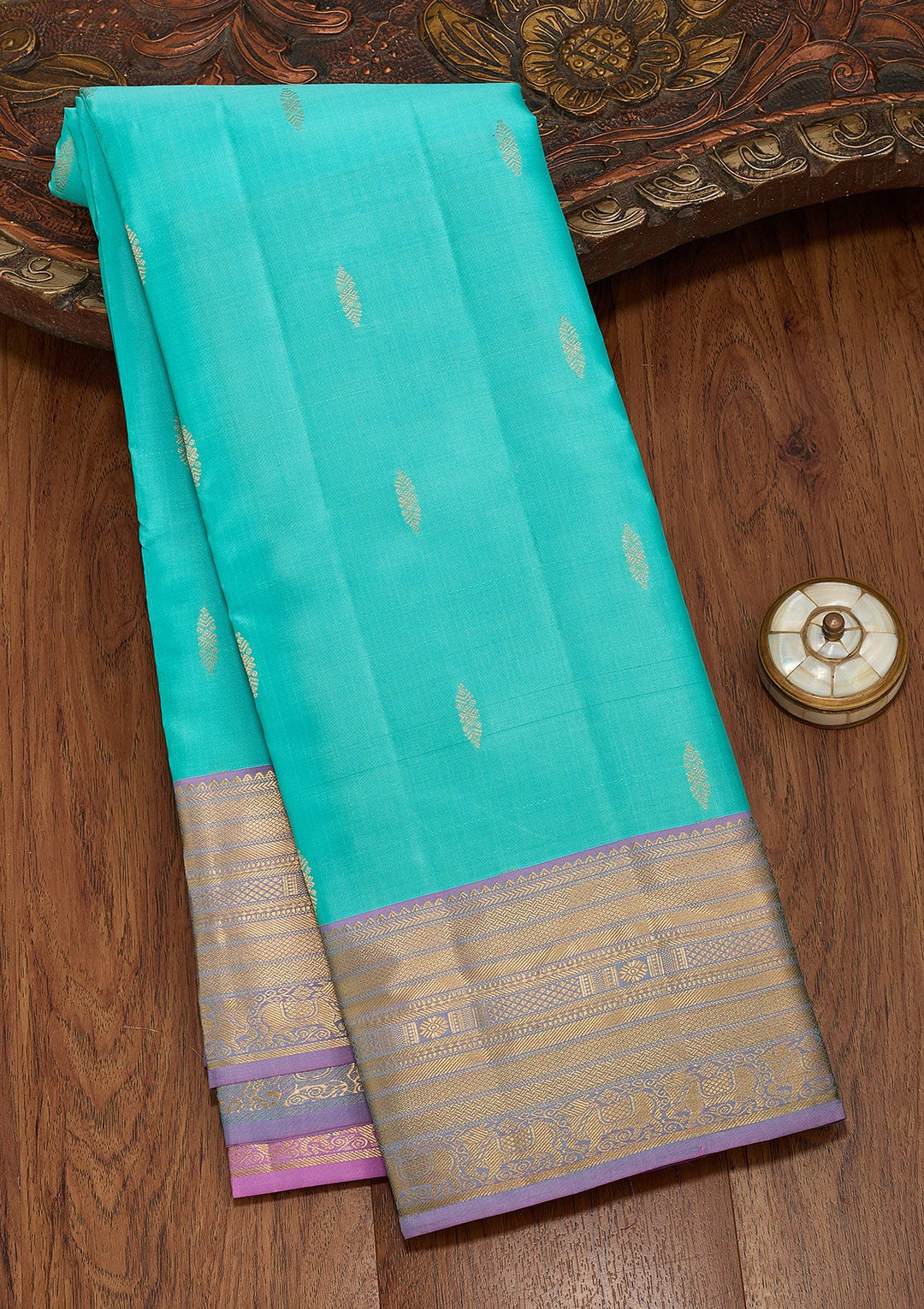 Turquoise Blue Zariwork Pure Silk Saree-koskii