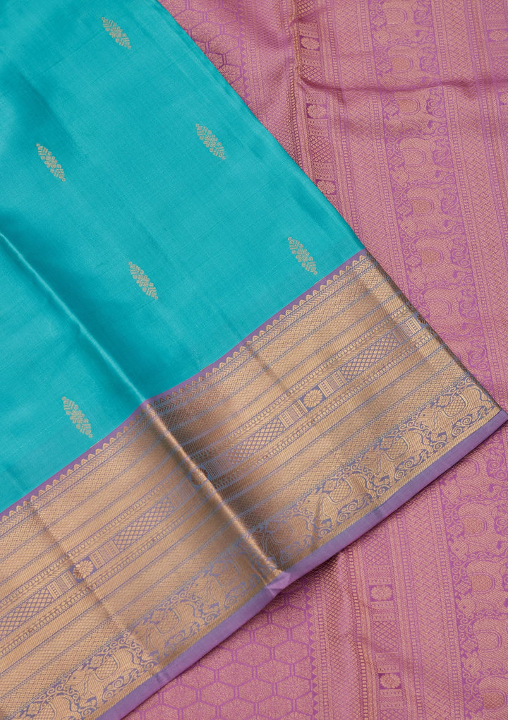 Turquoise Blue Zariwork Pure Silk Saree-koskii