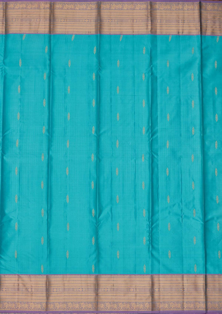 Turquoise Blue Zariwork Pure Silk Saree-koskii