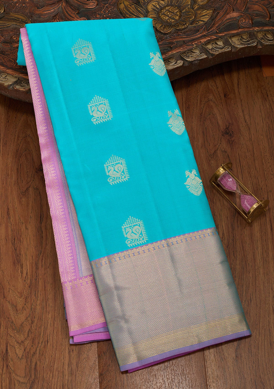 Turquoise Blue Zariwork Silk Saree-koskii