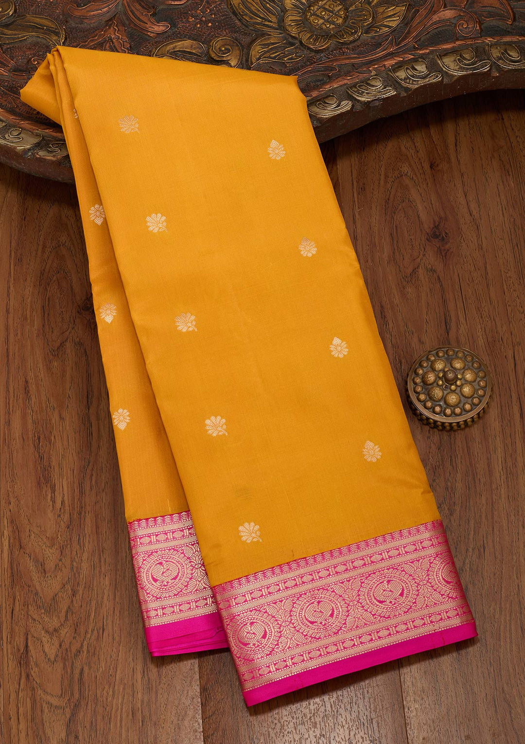 Mustard Zariwork Pure Silk Saree-koskii