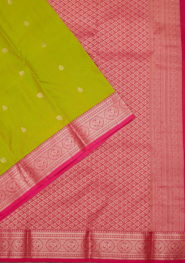 Parrot Green Zariwork Pure Silk Saree-koskii