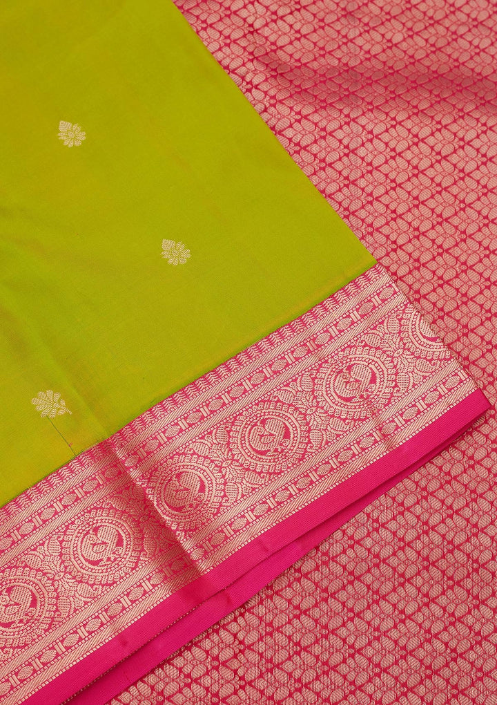 Parrot Green Zariwork Pure Silk Saree-koskii