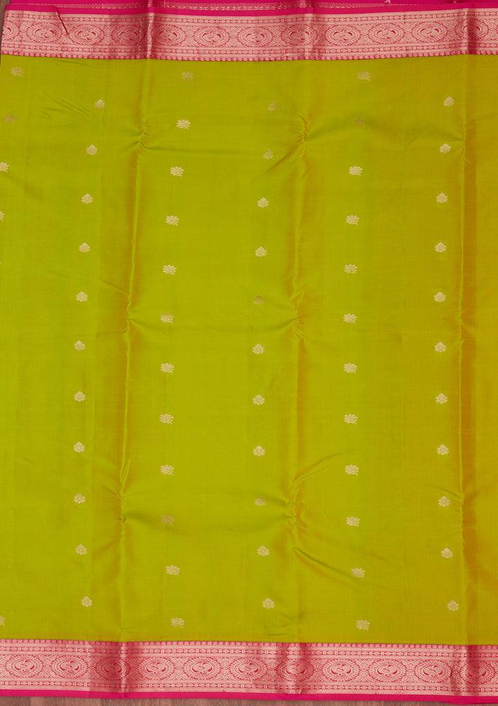 Parrot Green Zariwork Pure Silk Saree-koskii