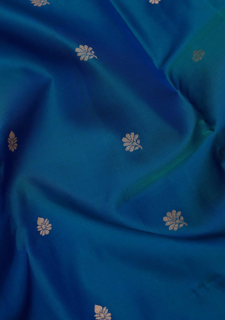 Peacock Blue Zariwork Pure Silk Saree-koskii