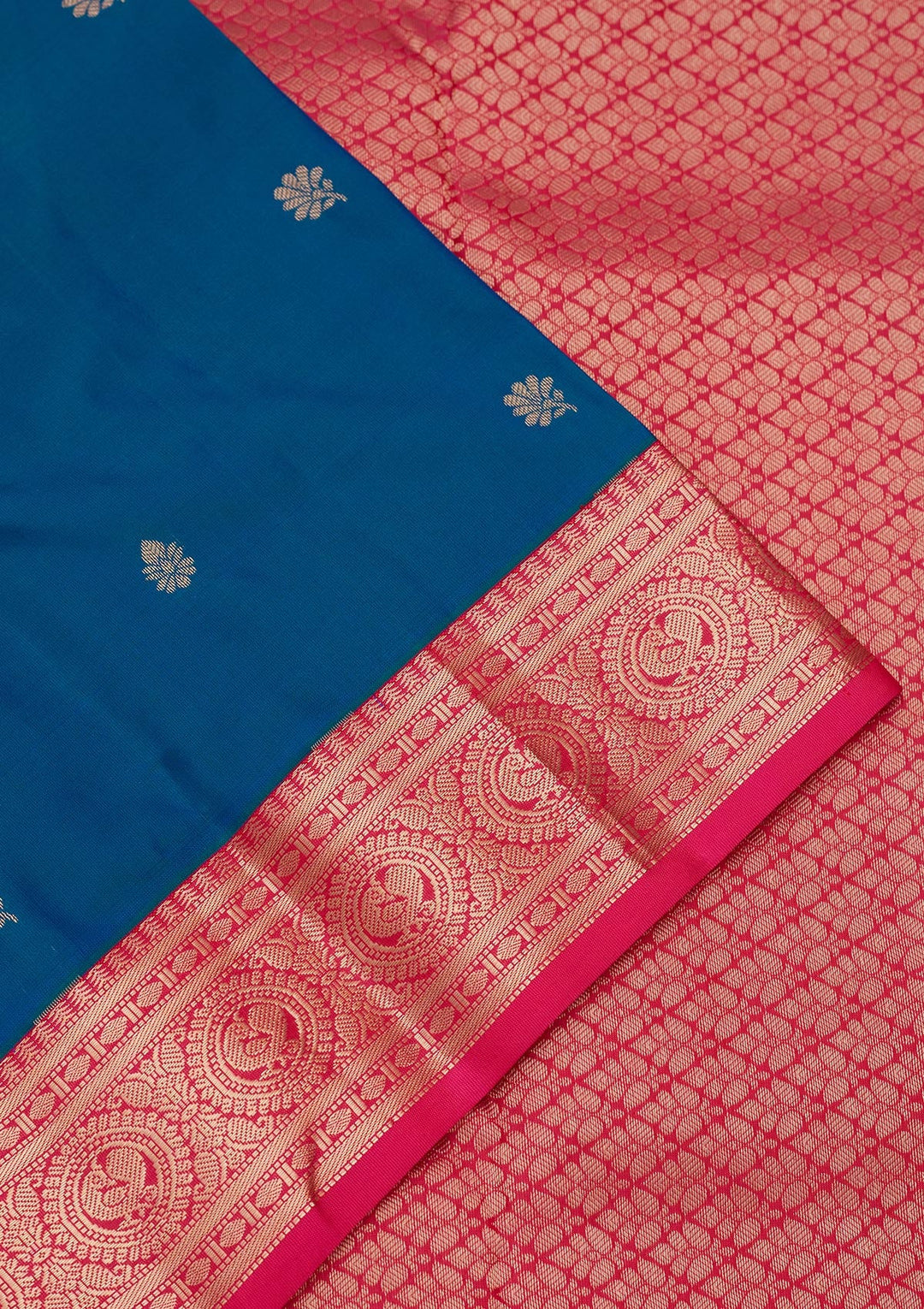 Peacock Blue Zariwork Pure Silk Saree-koskii