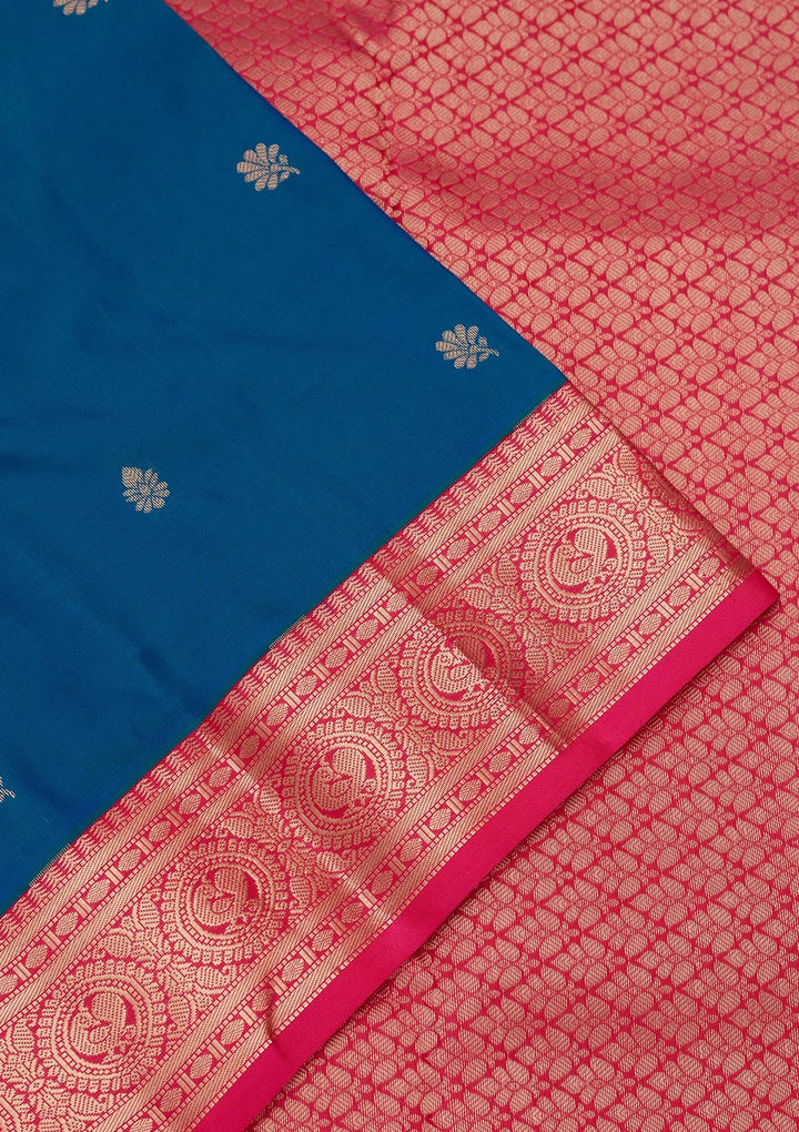 Peacock Blue Zariwork Pure Silk Saree-koskii