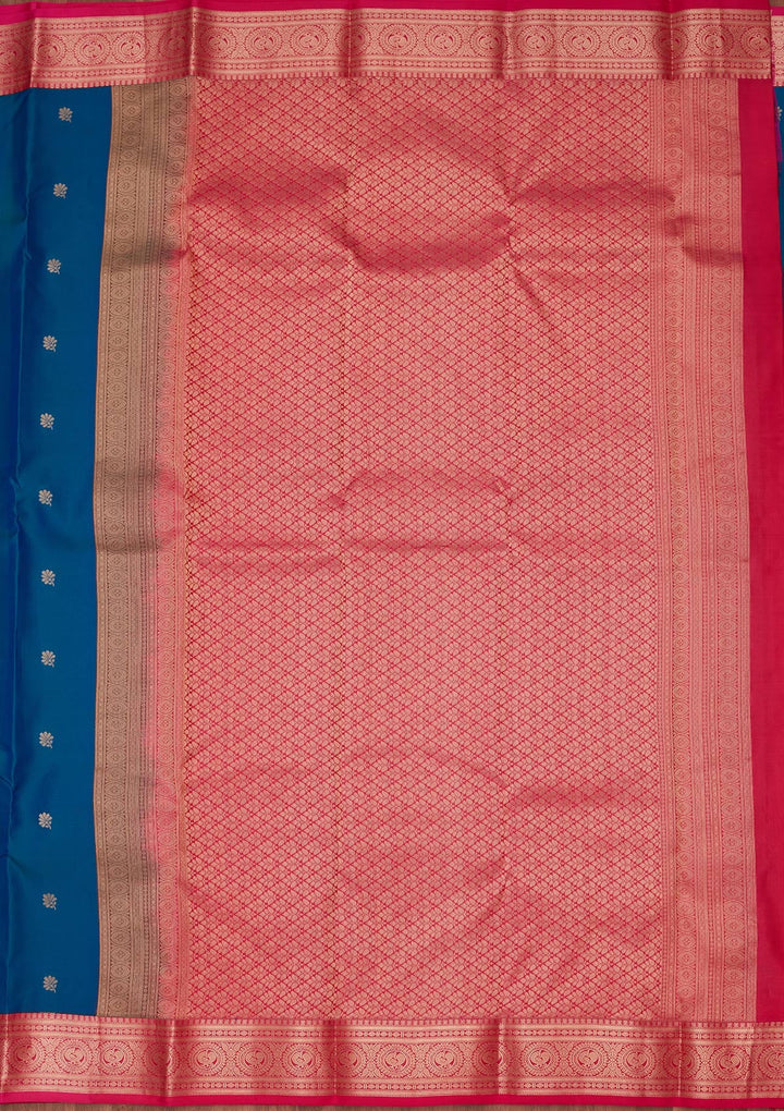 Peacock Blue Zariwork Pure Silk Saree-koskii