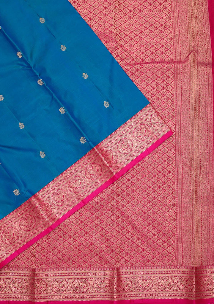 Turquoise Blue Zariwork Pure Silk Saree-koskii
