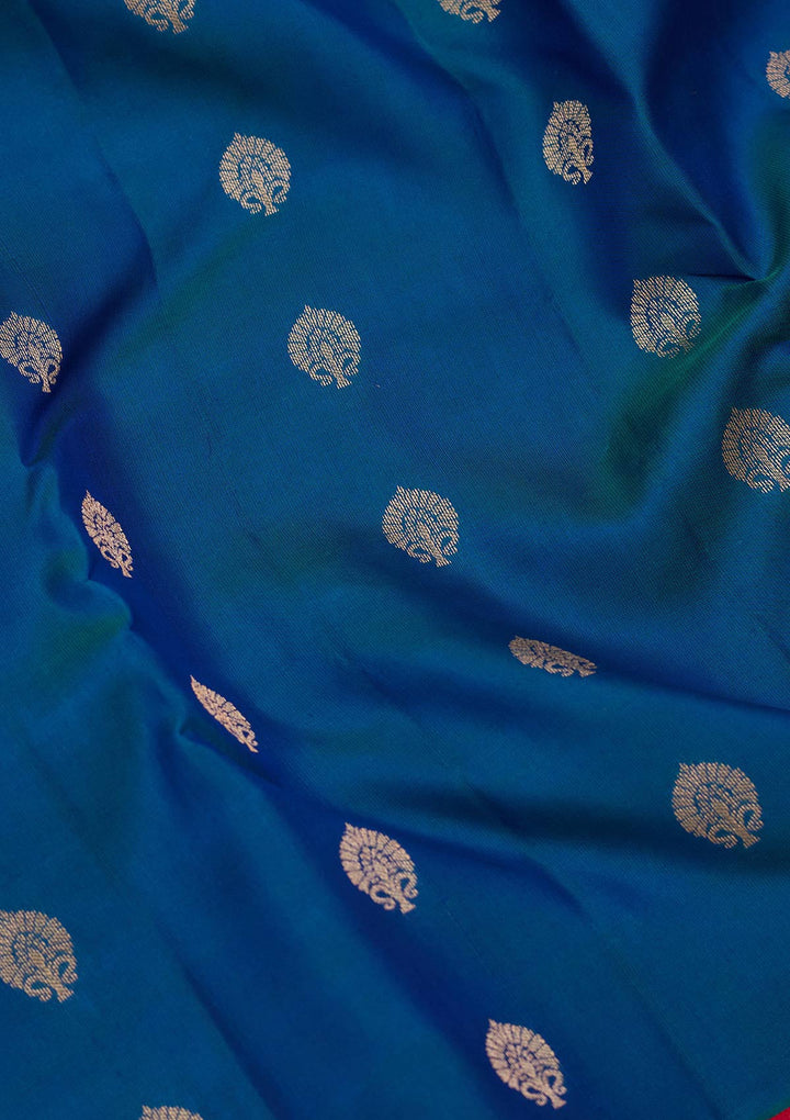 Peacock Blue Zariwork Pure Silk Saree-koskii
