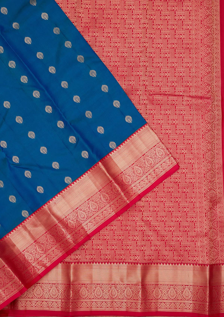Peacock Blue Zariwork Pure Silk Saree-koskii