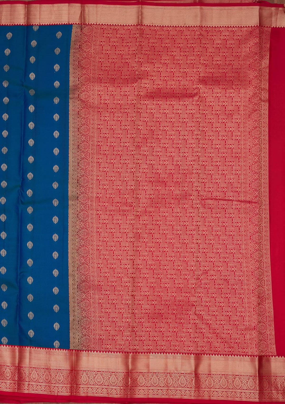 Peacock Blue Zariwork Pure Silk Saree-koskii