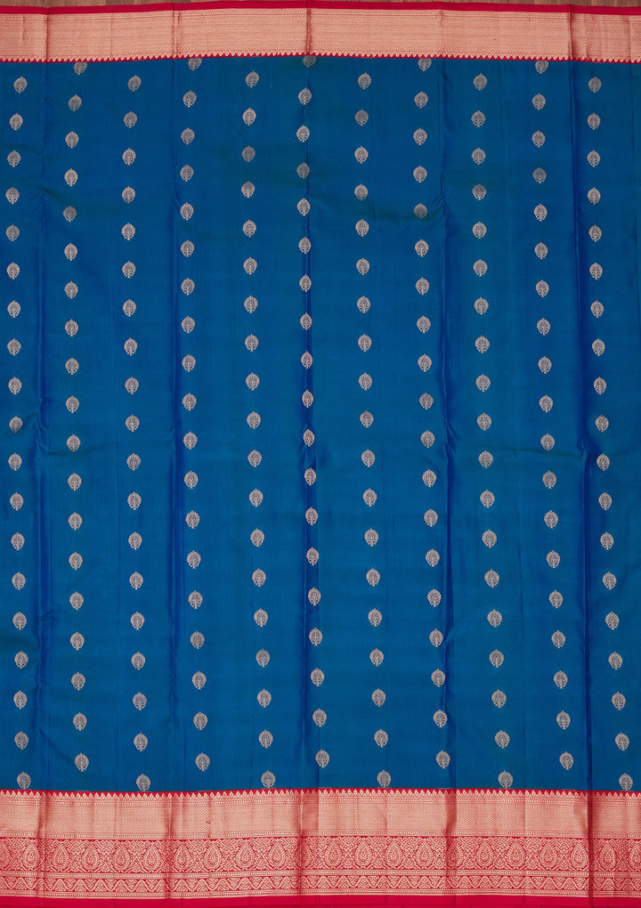 Peacock Blue Zariwork Pure Silk Saree-koskii