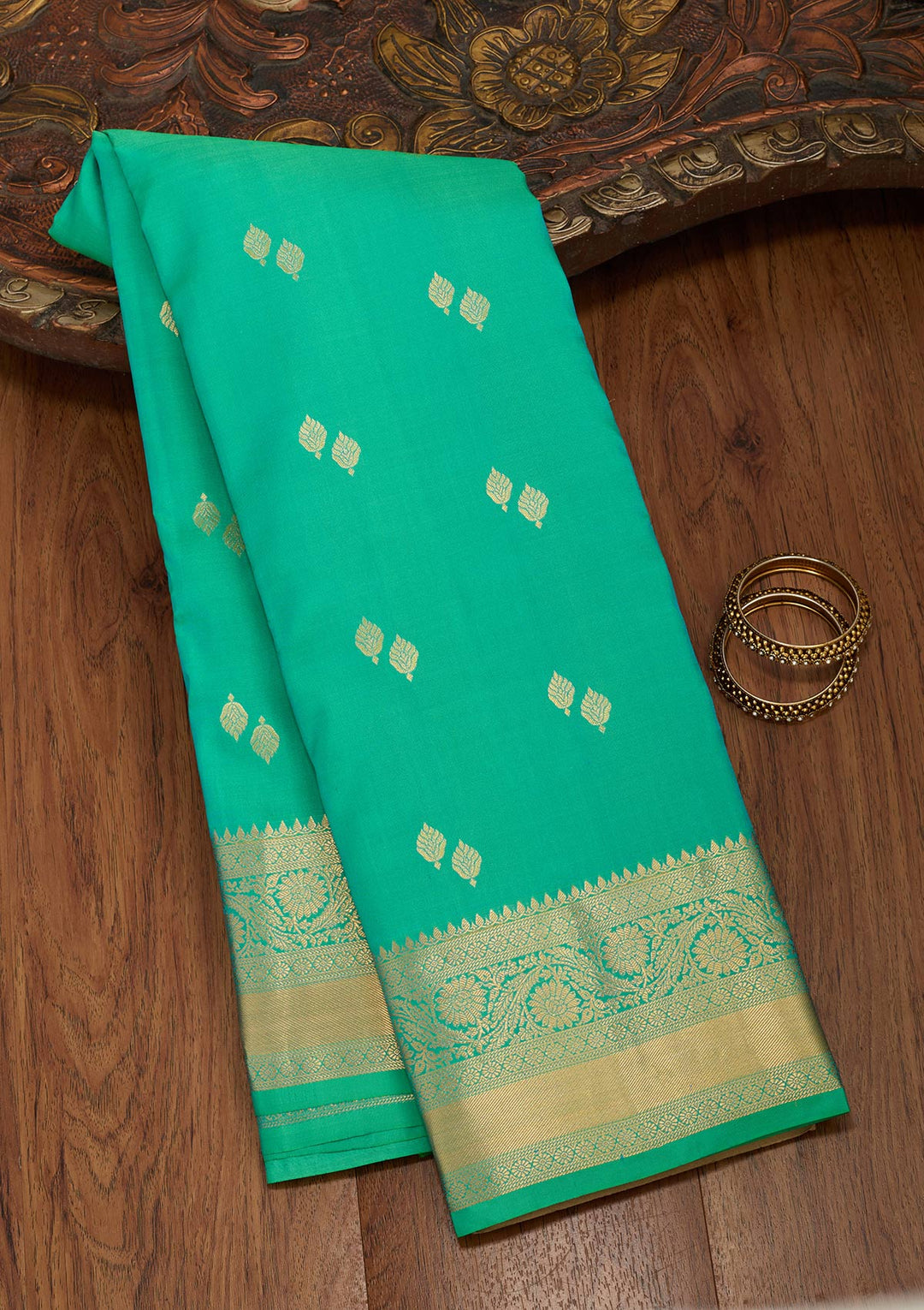 Sea Green Zariwork Pure Silk Saree-koskii