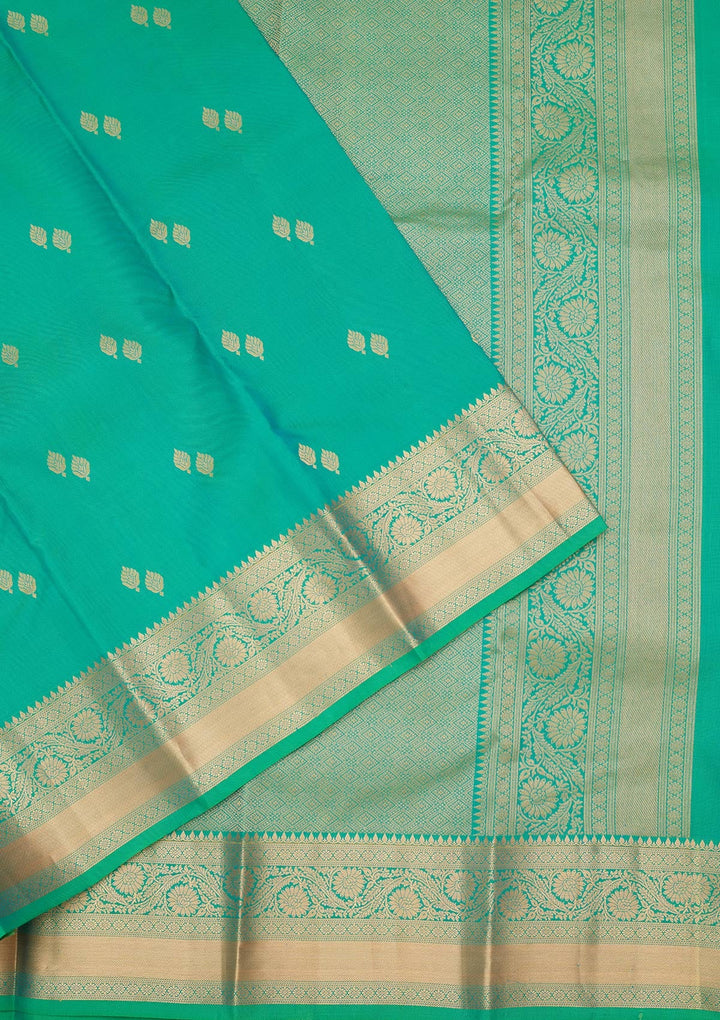 Sea Green Zariwork Pure Silk Saree-koskii