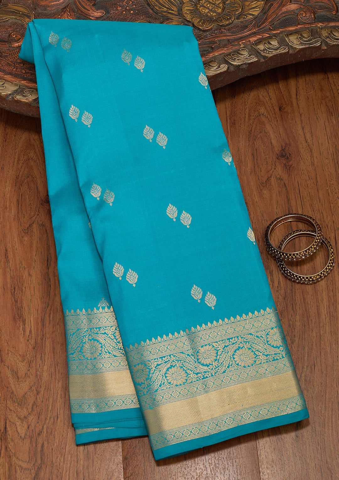 Turquoise Blue Zariwork Pure Silk Saree-koskii