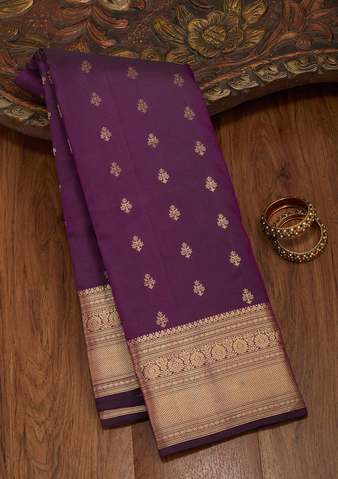 Purple Zariwork Pure Silk Saree-koskii