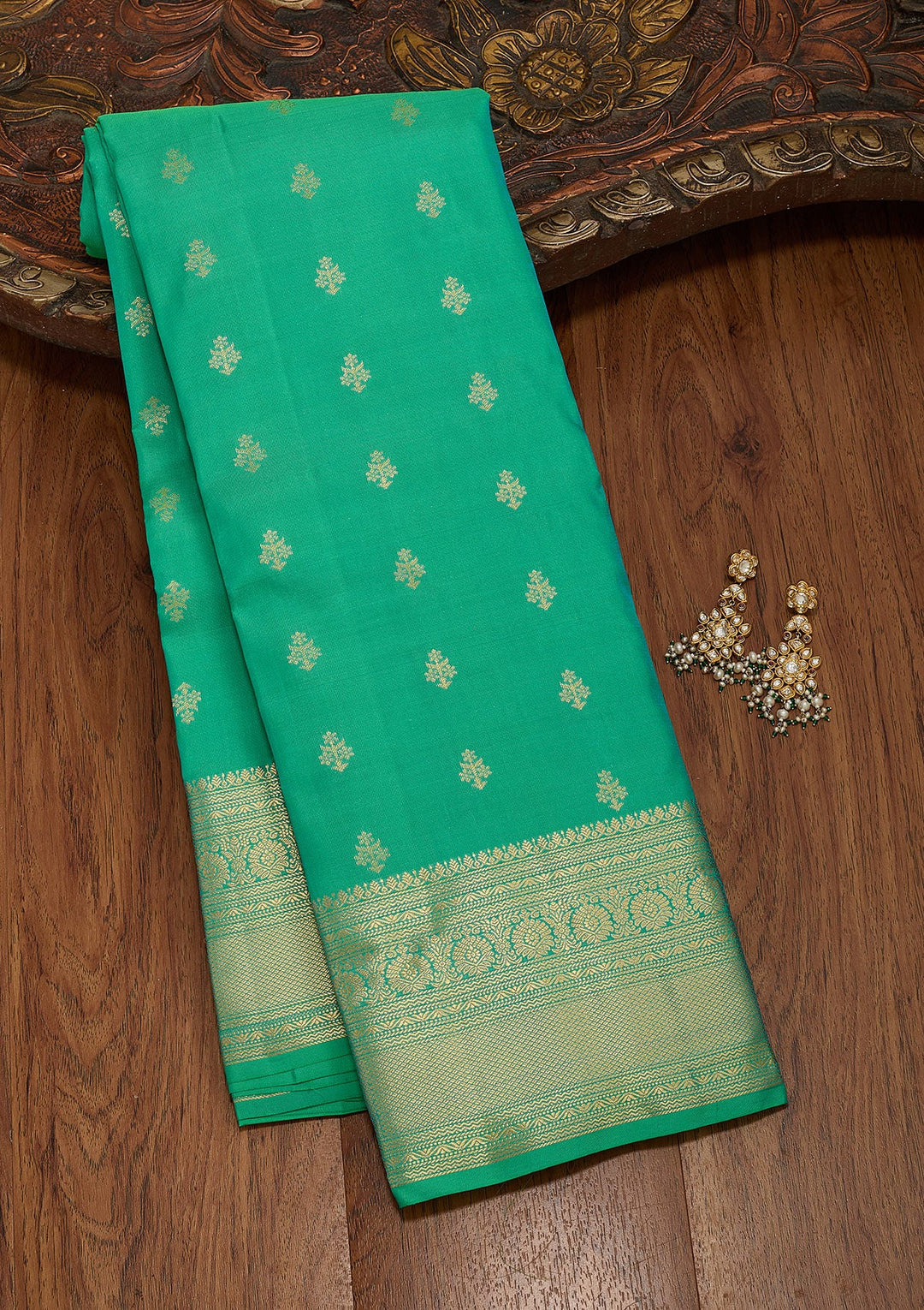 Sea Green Zariwork Pure Silk Saree-koskii