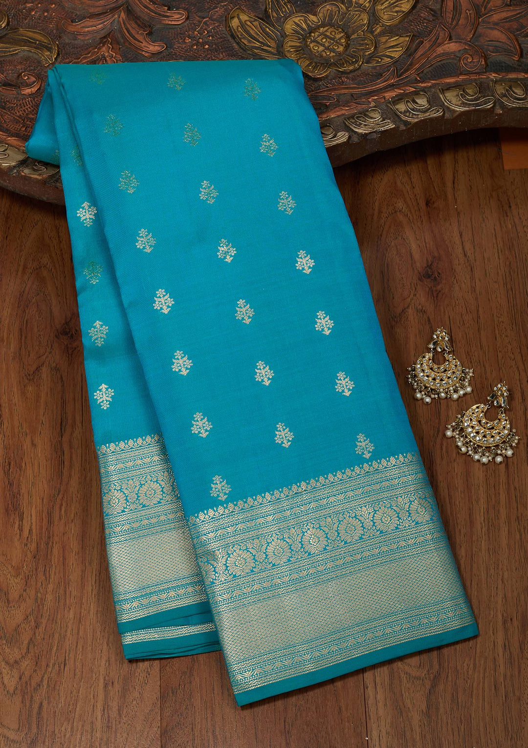 Turquoise Blue Zariwork Pure Silk Saree-koskii