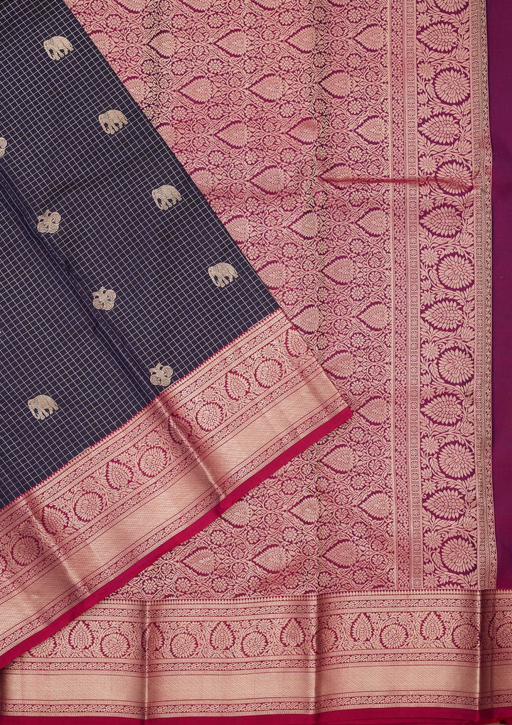 Navy Blue Zariwork Pure Silk Saree-koskii