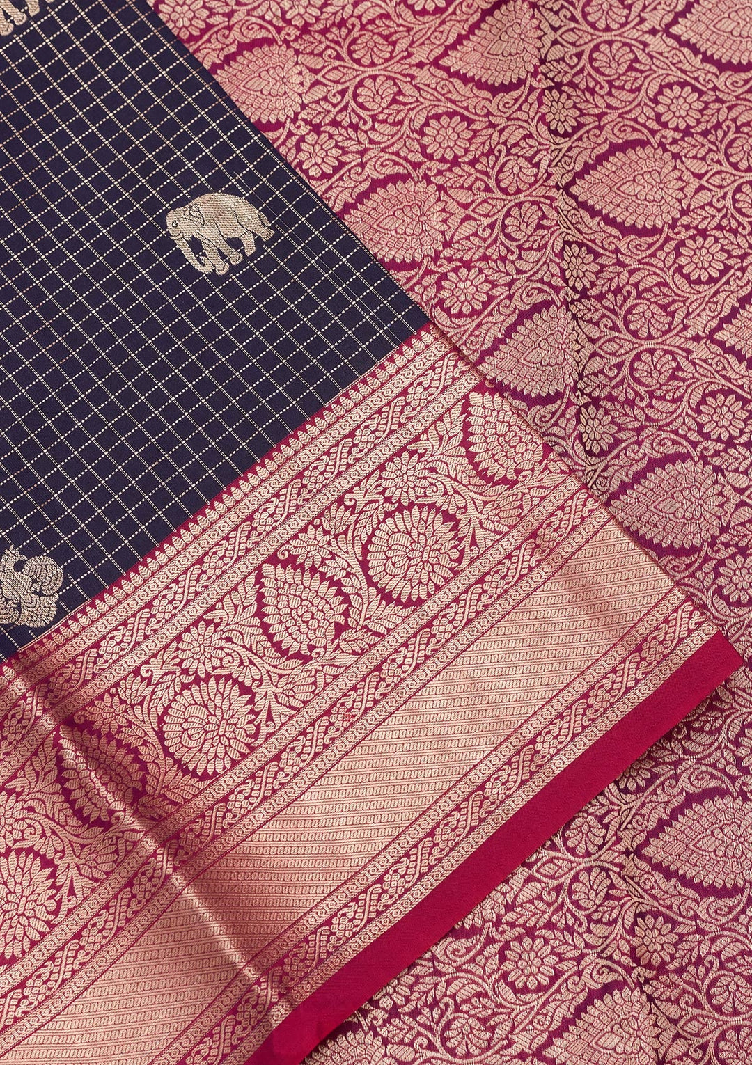 Navy Blue Zariwork Pure Silk Saree-koskii
