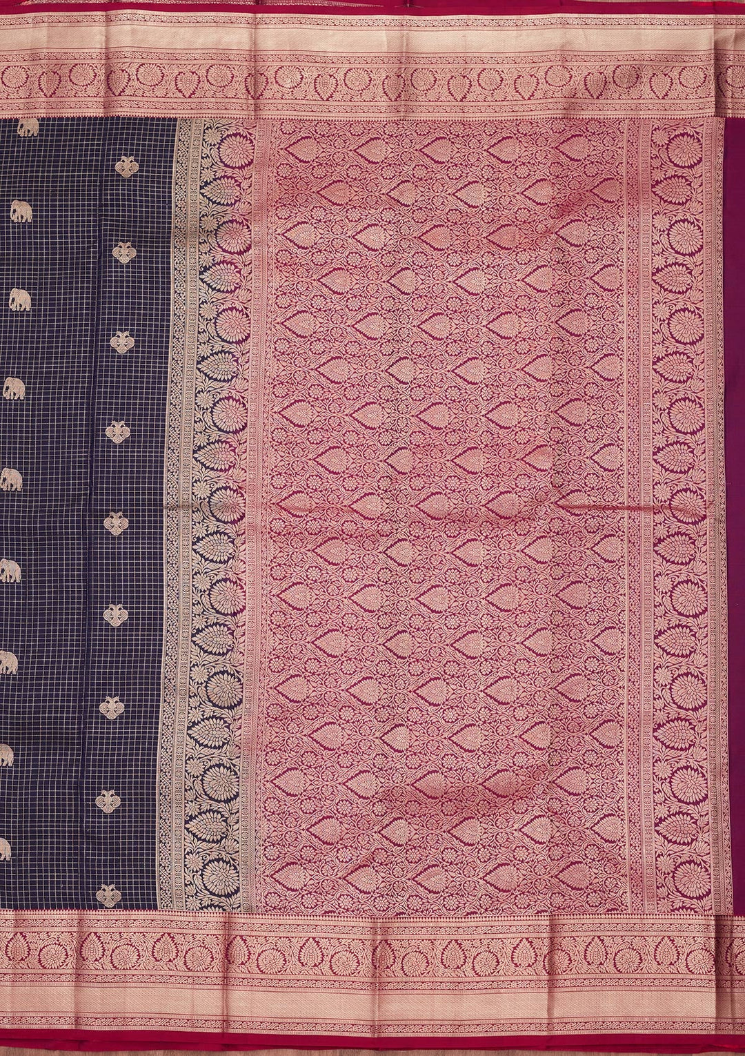 Navy Blue Zariwork Pure Silk Saree-koskii